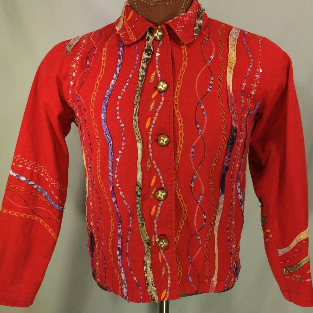 Coldwater Creek M Jacket Red Colorful Sequin Boho